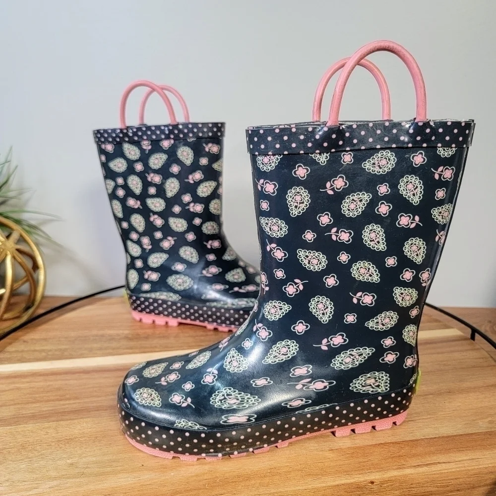 Western Chief Paisley Floral Rain Boots Pull on Waterproof Size 11 / 12